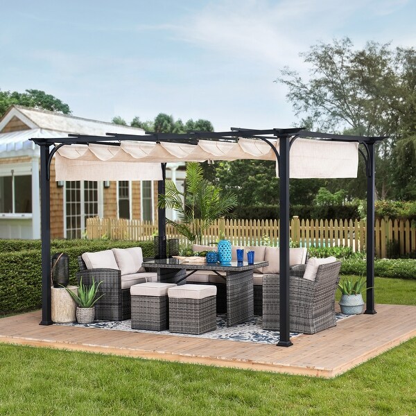 Shop Sunjoy 10 Ft X 8 Ft Black Steel Classic Pergola Overstock 30581632
