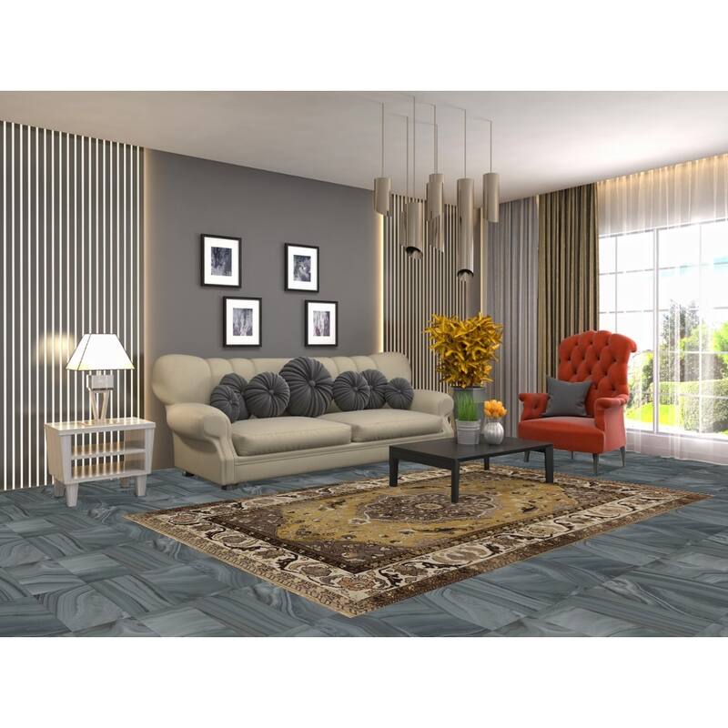 Gold Vegetable Dye Mashad Antique Persian Rug Handmade Wool Carpet - 5'3" x 8'3"