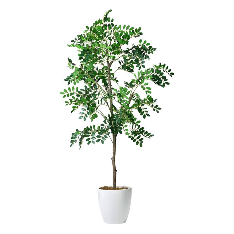 American Art Decor Artificial Faux Tree in White Tapered Ceramic Pot