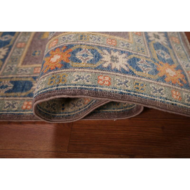 Traditional Kazak Oriental Foyer Rug Handmade Grey Wool Carpet - 2'8" x 4'2"