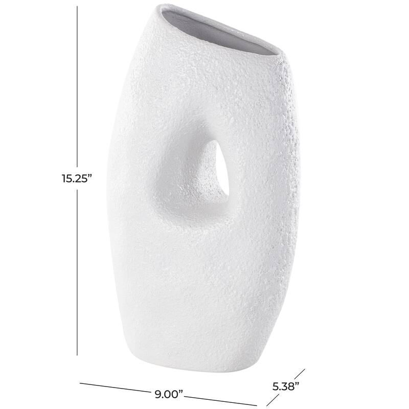 Ceramic Abstract Textured Decorative Vase with Cutout Center - White - Roche River Decor