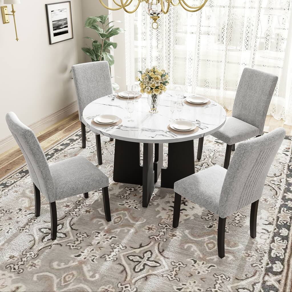 Dining Table and Upholstered Chairs 5-Piece White Gray Breakfast Nook