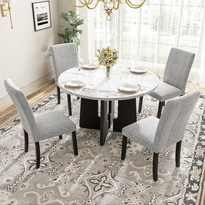 Roomfitters 5-Piece Round Dining Table Set, 43 Inch Modern Round Table with 4 Upholstered Chairs for Dining Room