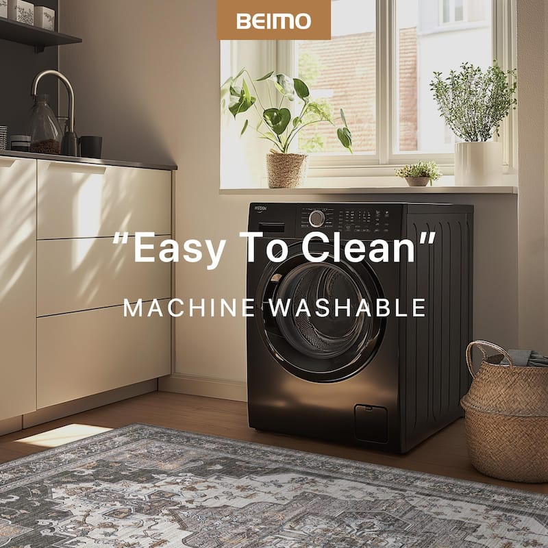 Mcow Retro Floral Medallion Low Pile Lightweight Non Slip Area Rug