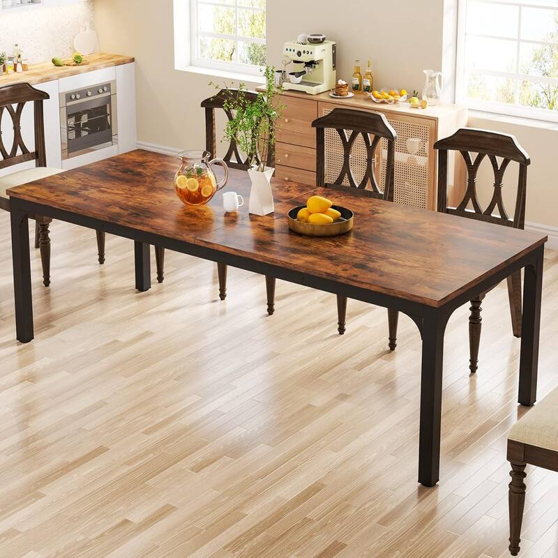 78.7" Rectangular Dining Table, Wood Kitchen Table for Home, Restaurant, Cafe, Office, Apartment, Bakery - Brown+Black