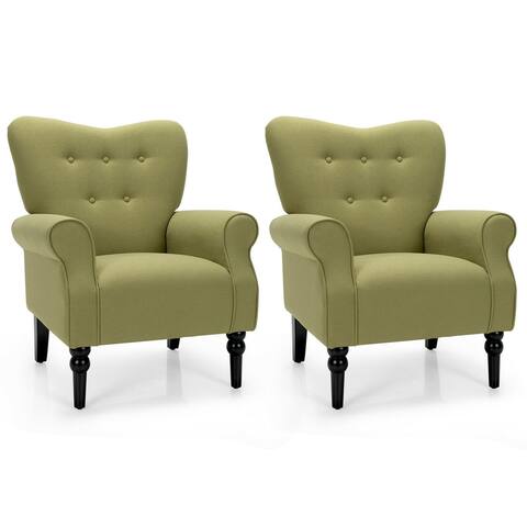 Gymax Set of 2 Modern Accent Chairs w/ Tufted Back & Rubber Wood Legs