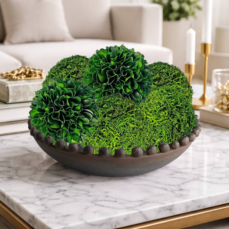 Handmade Natural & Preserved Topiary Green Balls, Decorative Bowl Filler Orbs, Botanical Accent Set Of 6 - 4 inch