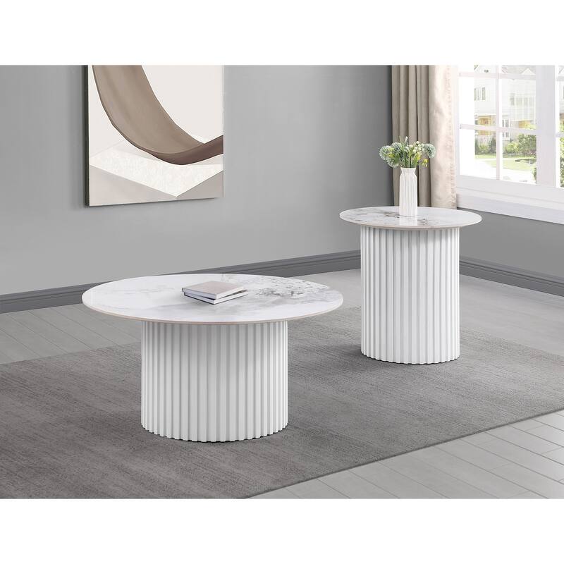 Rowena Coffee And End Table Set White Faux Marble - 2-Piece Set