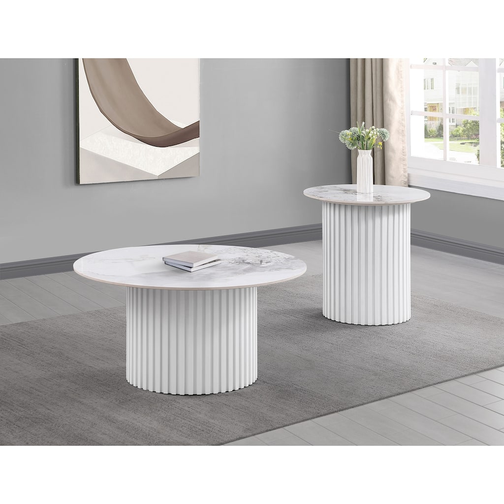 Rowena Coffee And End Table Set White Faux Marble