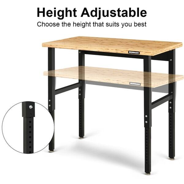 Shop Gymax Adjustable Height Workbench Bamboo Top Steel Frame