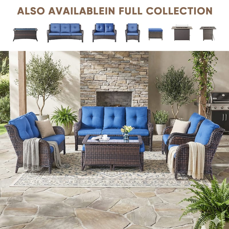 Outdoor Wicker High Back Club Chair Brown-Blue - Brown