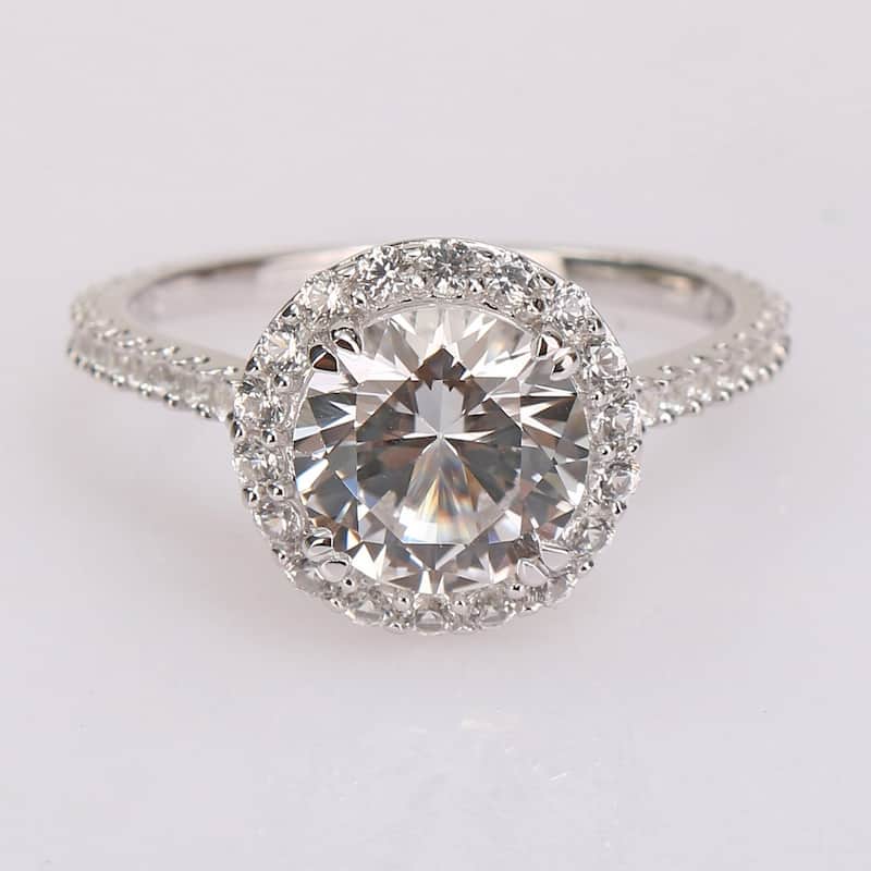 Miadora Sterling Silver 3ct TGW Created White Sapphire Halo Engagement ring