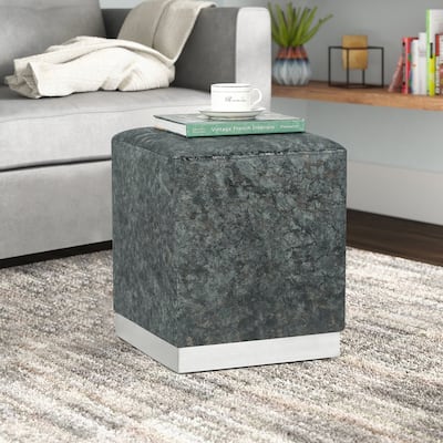 Adeco Ottoman Footrest Vanity Stool Gold Trim Footstool