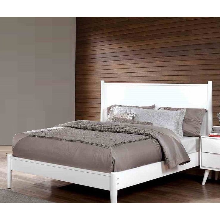 Mid Century Modern White Finish 1Pc Bedroom Furniture Platform Bed