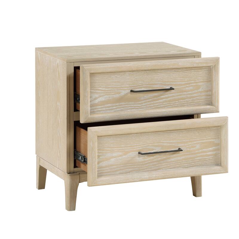 3Pc Light Brown Bedroom Set Panel Bed and Two Nightstands