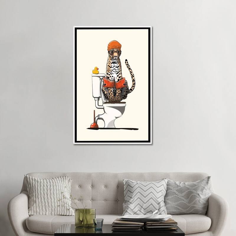 iCanvas "Leopard On The Toilet" by WyattDesign Framed