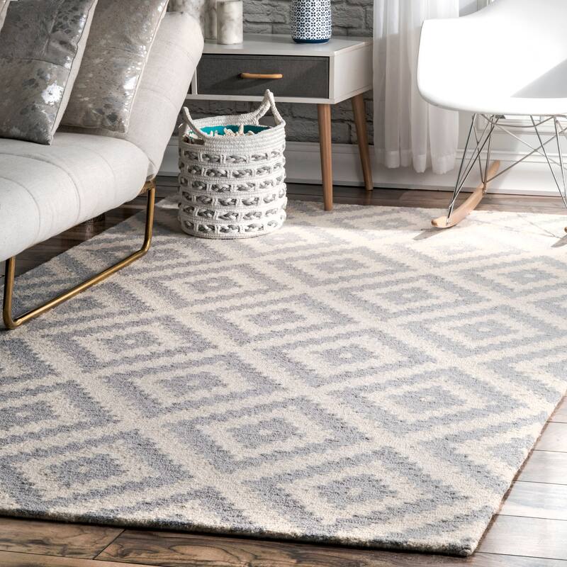 Nuloom Kellee Hand Tufted Geometric Wool Area Rug - 9' x 12' Oval - Light Grey
