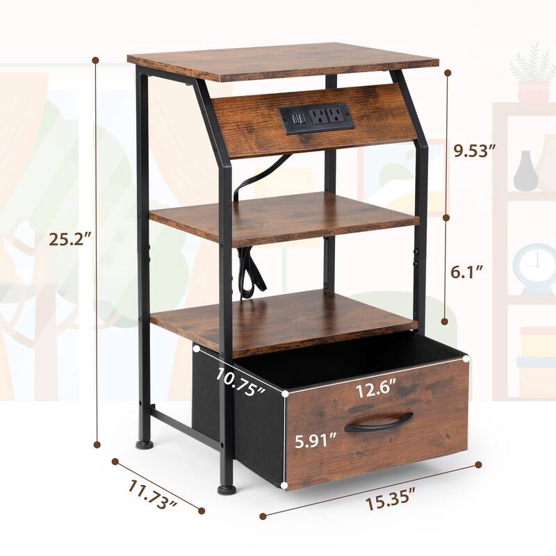 Set Of 2 Nightstands With Charging Station, Bed Side Table With Non-Woven Drawers, Shelves Living Room With Usb Outlets