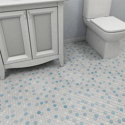 Merola Tile Crystalline Square Blue 12" x 12" Porcelain Mosaic Tile