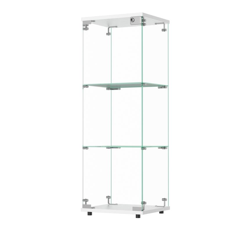 Glass Display Cabinet with Doors & Locks, Acrylic Shelves, Floor Standing Storage Showcase for Home or Office