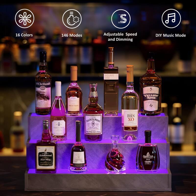 Anmytek LED Music-Synced Multi-Tiered Liquor Display Shelf for Home Bar Party
