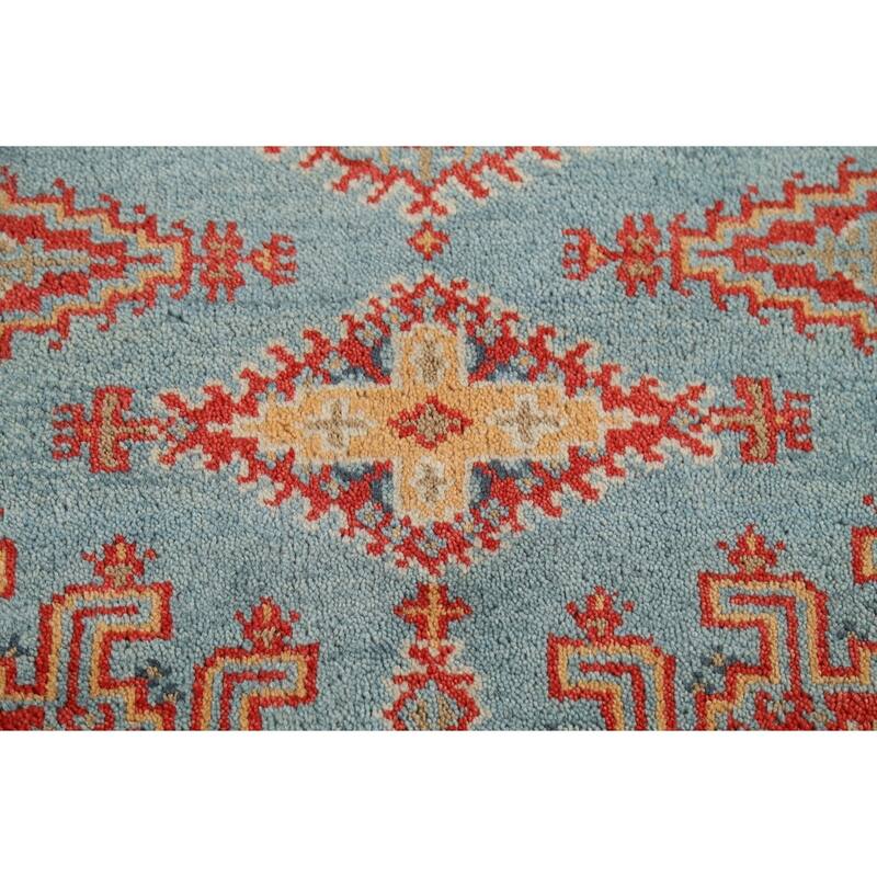 Light Blue Geometric Viss Indian Accent Rug Hand-Knotted Wool Carpet - 3'0"x 5'0"