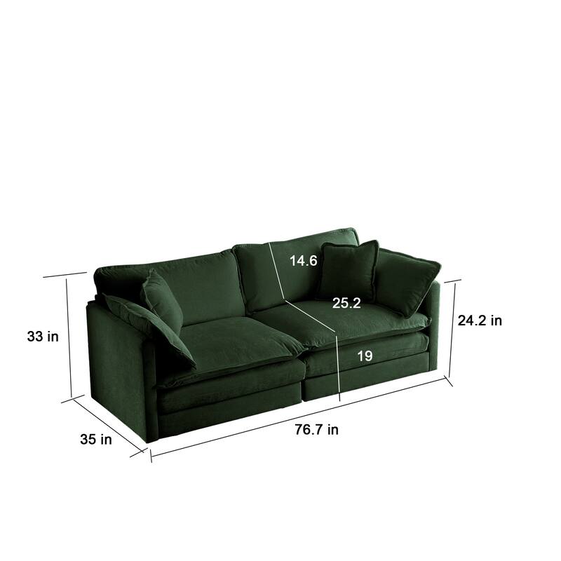 GDFStudio- Jinx Two-Seater Chenille Sofa with 2 Ottomans