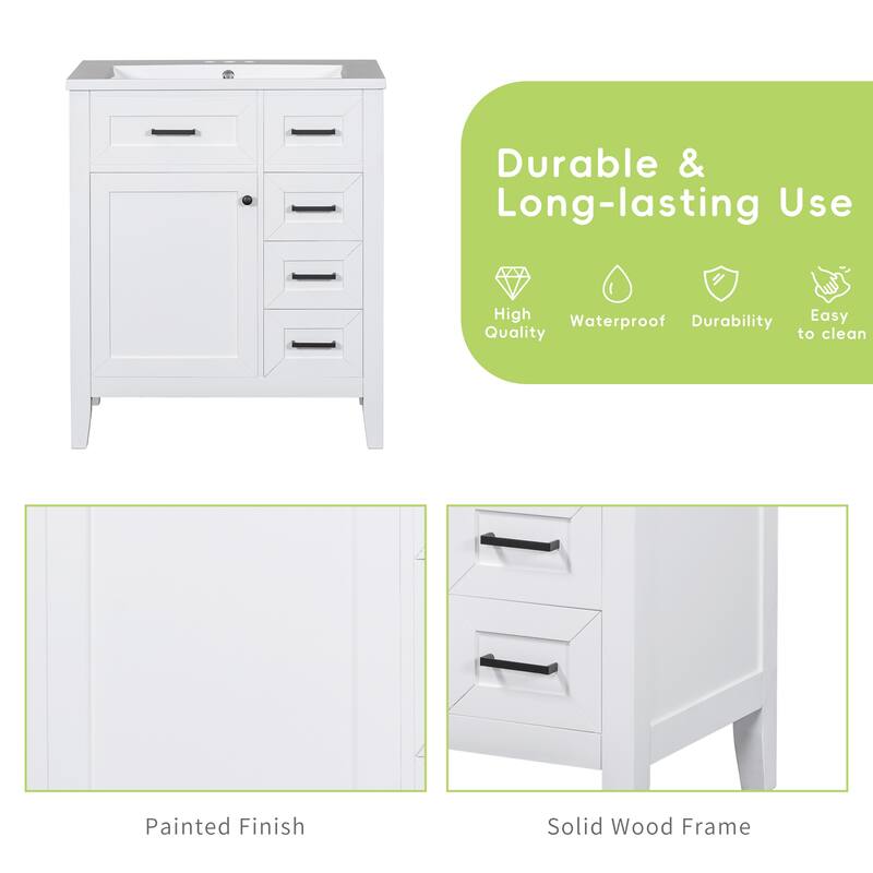 30" Bathroom Vanity with Sink Combo, Green Bathroom Cabinet with Drawers, Solid Frame and MDF Board