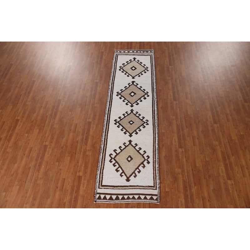 Beige Anatolian Turkish Runner Rug Handmade Wool Carpet - 3'1"x 11'2"