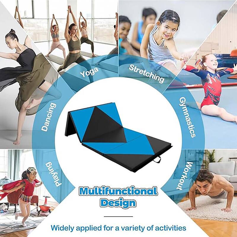 Folding Gymnastics Mat Tumbling Mat w/ Hook & Loop Fasteners