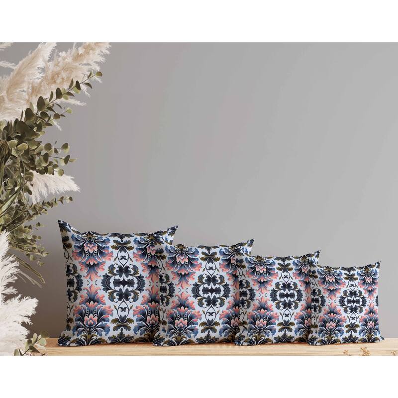 Damask Rapture Faux Suede Reversible Throw Pillow Grey and Pink