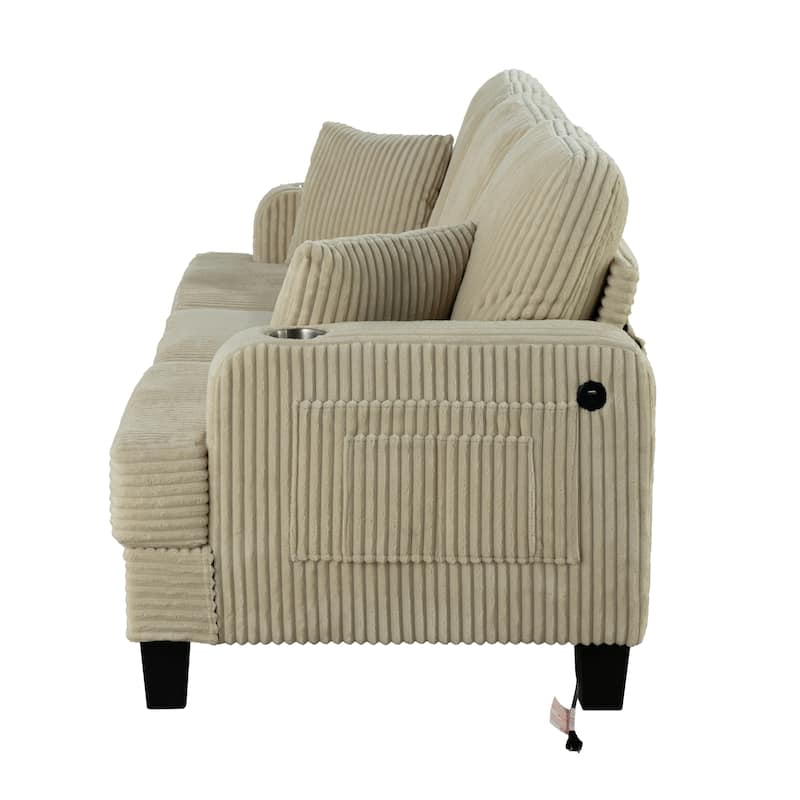 Furniture of America Xenia Modern Chenille Sofa with Cup Holders and USB Ports