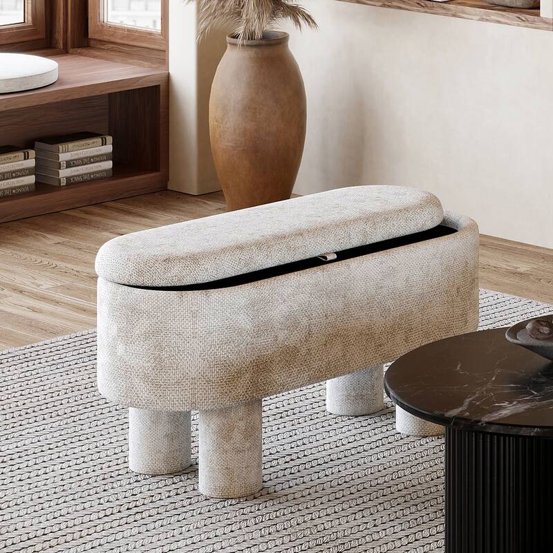 Modern Fabric Storage Ottoman Bench