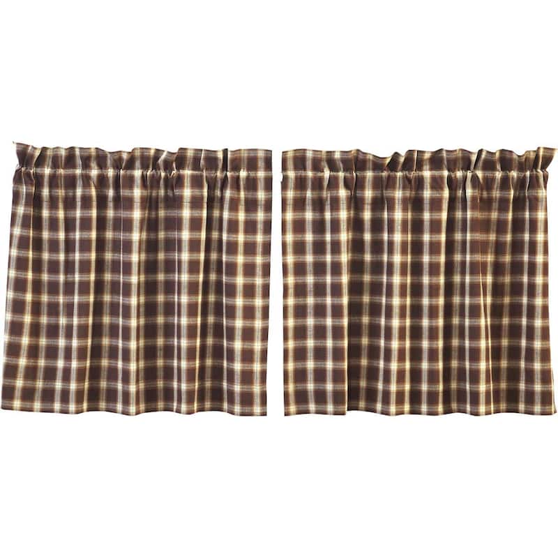 Brown Rustic Kitchen Curtains VHC Rory Tier Pair Rod Pocket Cotton Plaid