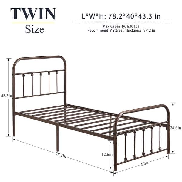 dimension image slide 2 of 3, VECELO Modern Metal Platform Kids Bed Frame,Twin Size Bed Set of 2