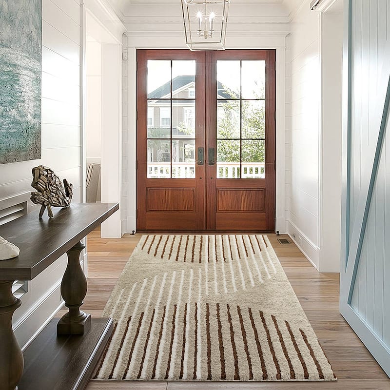 Glitzhome Modern Geometric Abstract Pattern High-Low Shag Area Rugs