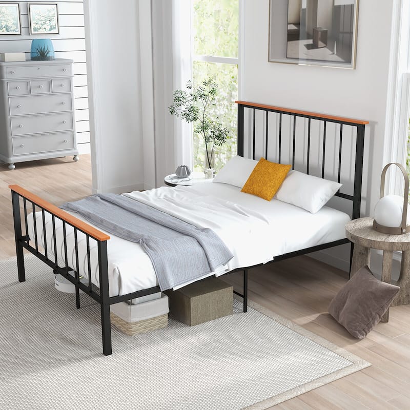 Gymax Full/Queen Size Metal Platform Bed Frame Mattress Foundation