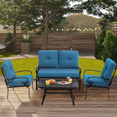 SUNCROWN 4Pcs Outdoor Furniture Patio Conversation Sets Loveseat