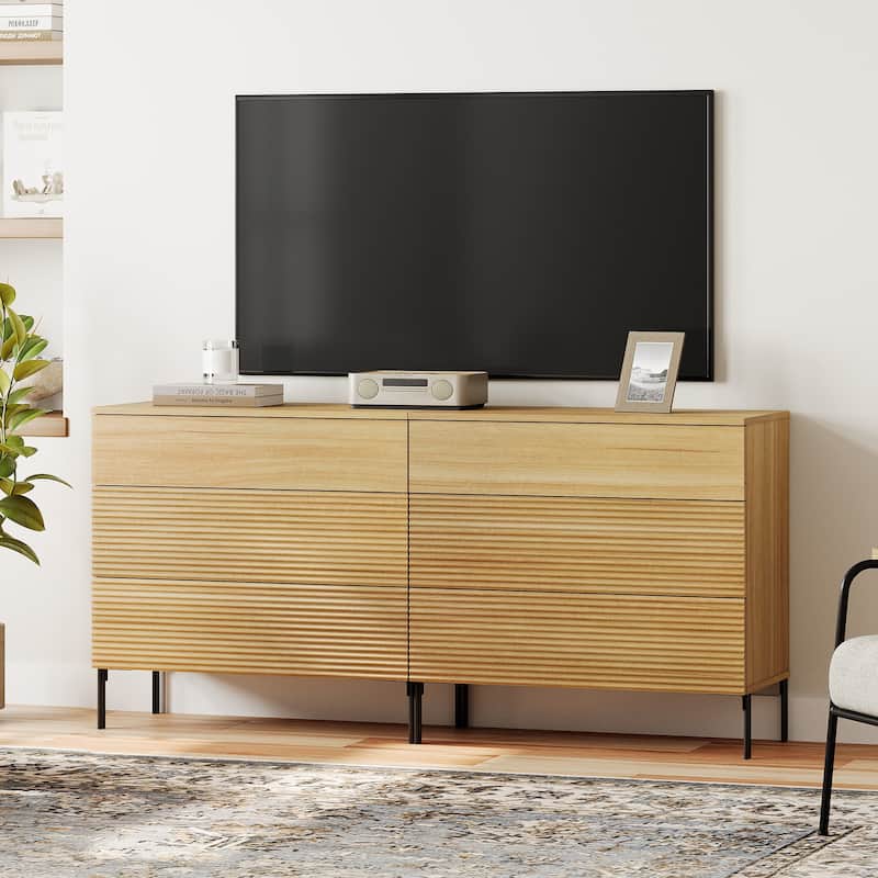 31.5" Reeded Dresser TV Stand, Modern Minimalist Entertainment Center, Wooden TV Console 