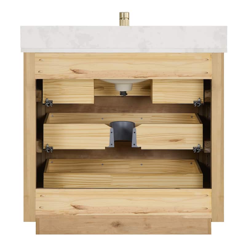 Porto Bath Vanity with White Quartz Stone Top and Mirror