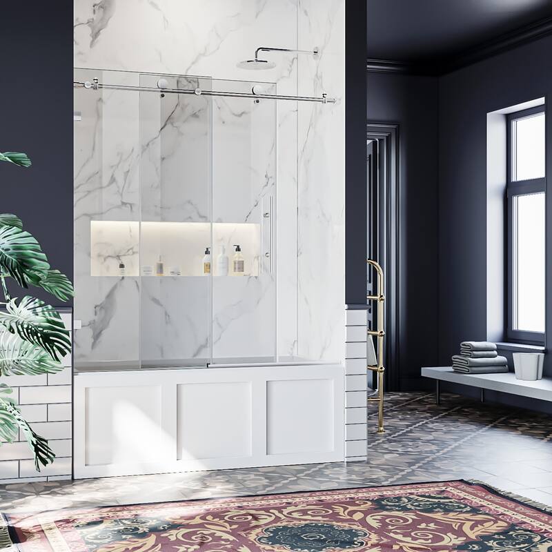 ELEGANT 60'' x 62'' Frameless Sliding Tub Door Stainless Steel