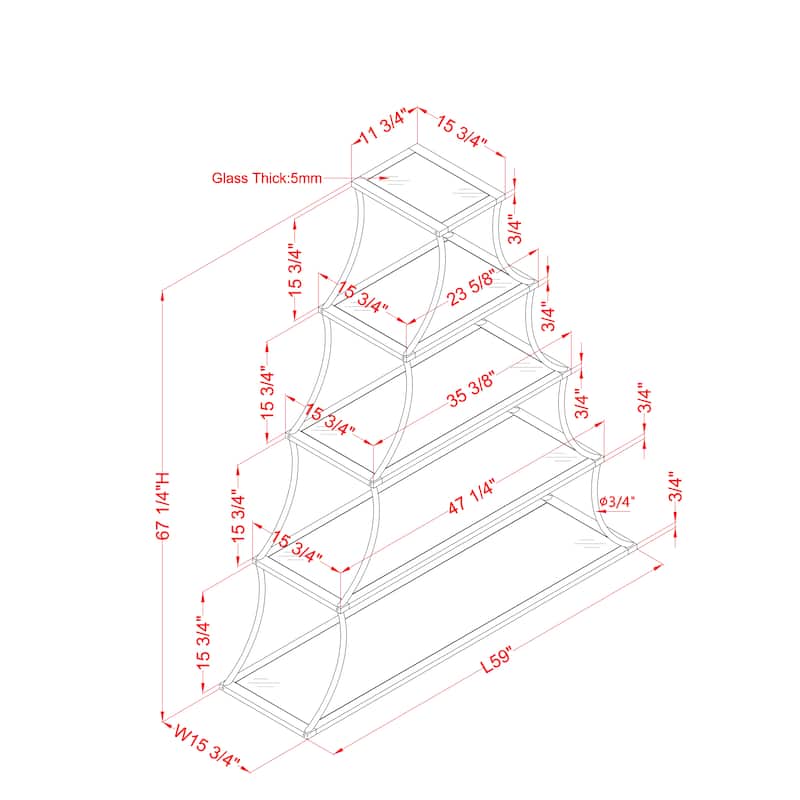 Gliny Contemporary Glass Shelves Open Back Bookcase by Furniture of America