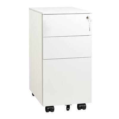 White File Cabinet, Small Filing Cabinet with 3 Drawers with Slim Width for Home Office, Rolling Under Desk Cabinet (11.8 inch)