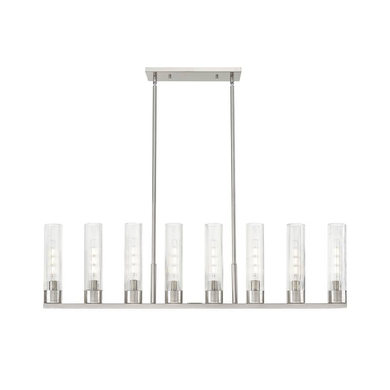 Innovations Lighting Downtown Urban - Boreas - 6 Light 48" Stem Hung Island Light with 11" Shades - Striped Clear/Satin Nickel