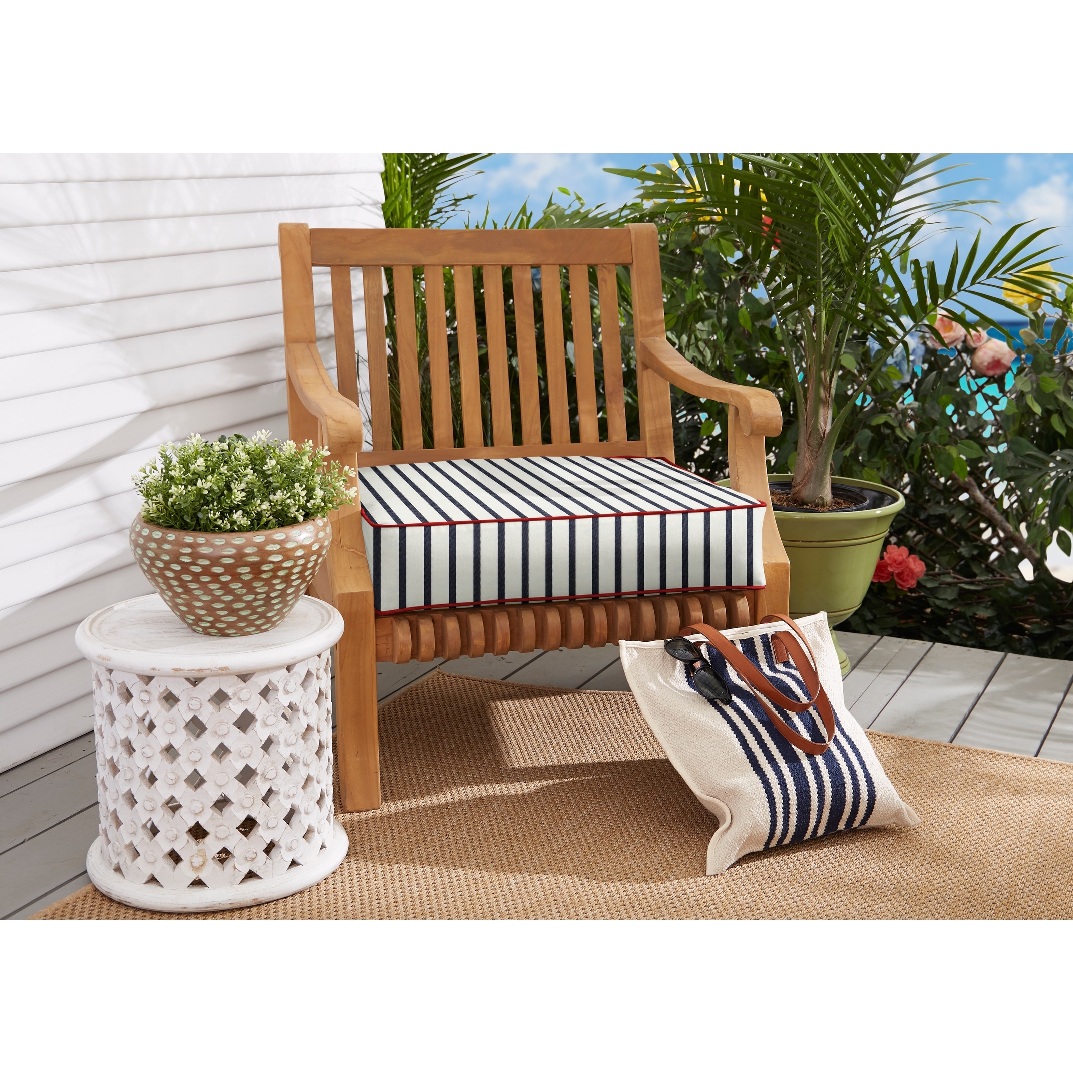 Sunbrella Lido Indigo Indoor Outdoor Deep Seating Cushion 25 in x 25 in On Sale Bed Bath Beyond 31441477