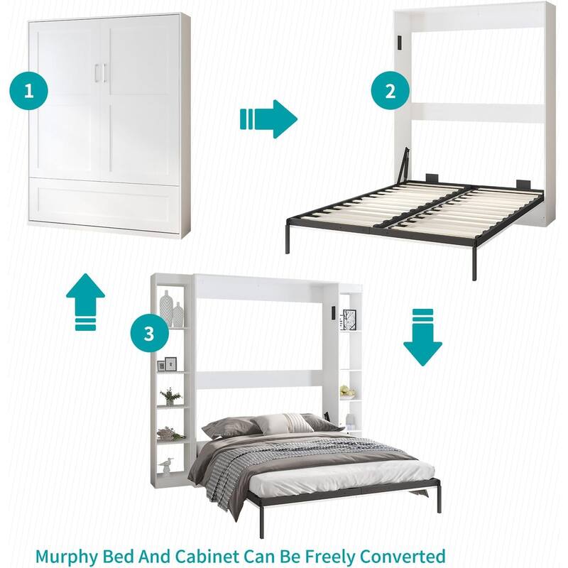 Mixoy Fold Up Murphy Bed with 2 Side Folding Chest Wall Bed