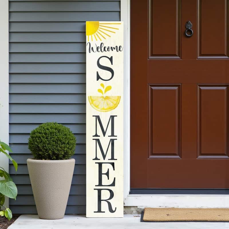 HomeRoots 48" White Yellow And Black Solid Wood Welcome Summer Porch Sign - Yellow/Black - Wood