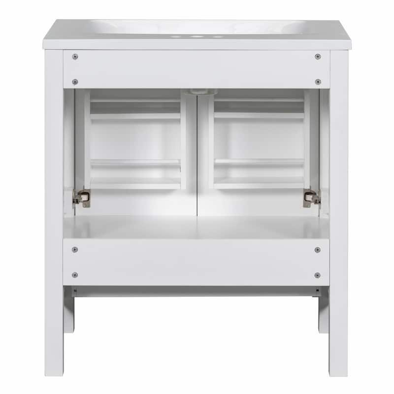 30" White Bathroom Vanity with Single Sink, 2 Doors, and Drawer