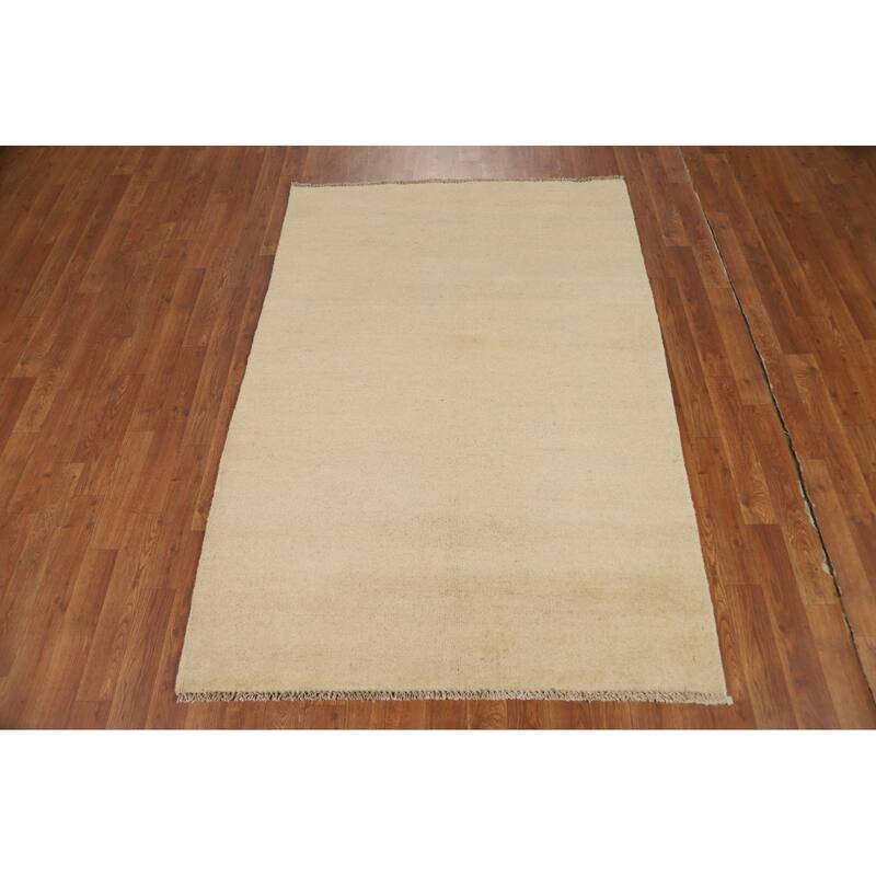 Beige Gabbeh Modern Rug Hand-Knotted Wool Carpet - 3'10"x 5'8"