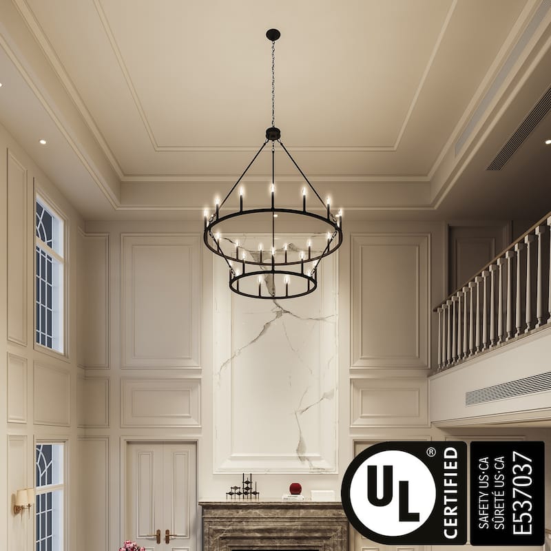 Acroma 24-light Farmhouse Black Wagon Wheel Chandelier - 47.2 inches